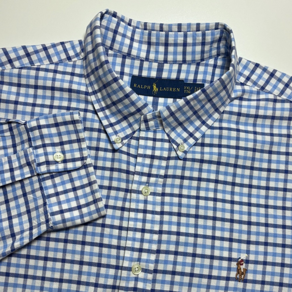 Ralph Lauren Oxford Gingham Blue White Check Men's XXL Long Sleeve Button Down